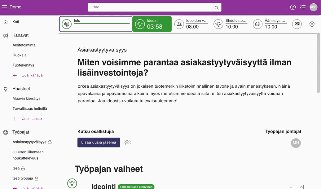reaktiot työpajassa